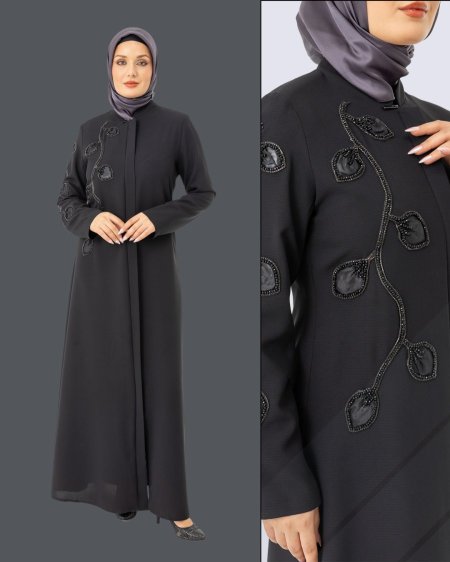 عباية نسائي شك خرز على الصدر على شكل اغصان و ورق شجر